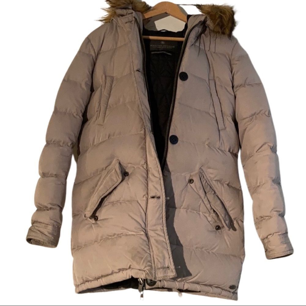 Maison Scotch Hooded Puffer Coat in Cream